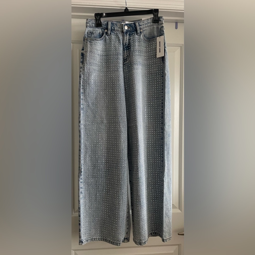 DKNY Jeans Rhinestone Studded High Waist Jeans